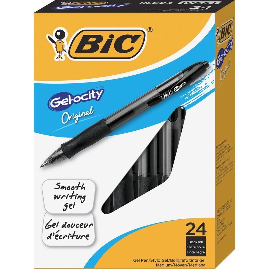 BIC Gel Retractable Pens - Medium Pen Point - 0.7 mm Pen Point Size -  Retractable - Black Gel-based Ink - Tinted, Clear Barrel - 24 / Box - ICC  Business Products