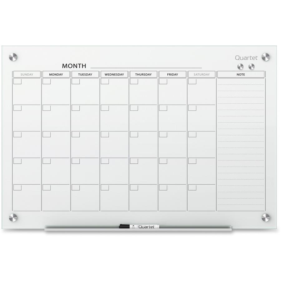 Quartet Infinity Glass Glass Dry-Erase Calendar Board - Monthly - 1 Month -  White - Tempered Glass - 18 Height x 24 Width - Magnetic, Durable, Stain  Resistant, Ghost Resistant, Scratch Resistant