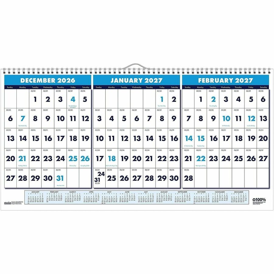 House of Doolittle 3-month Horizontal Wall Calendar - Julian HOD3648, HOD 3648 - Office Supply Hut house-of-doolittle-3-month-horizontal-wall-calendar-julian-hod3648-hod-3648-office-supply-hut