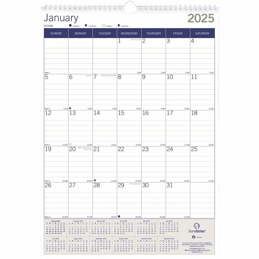 Blueline Net Zero Carbon Wall Calendar - Julian Dates - REDC171303, RED C171303 - Office Supply Hut Blueline net zero carbon wall calendar - julian dates - redc171303, red c171303 - office supply hut