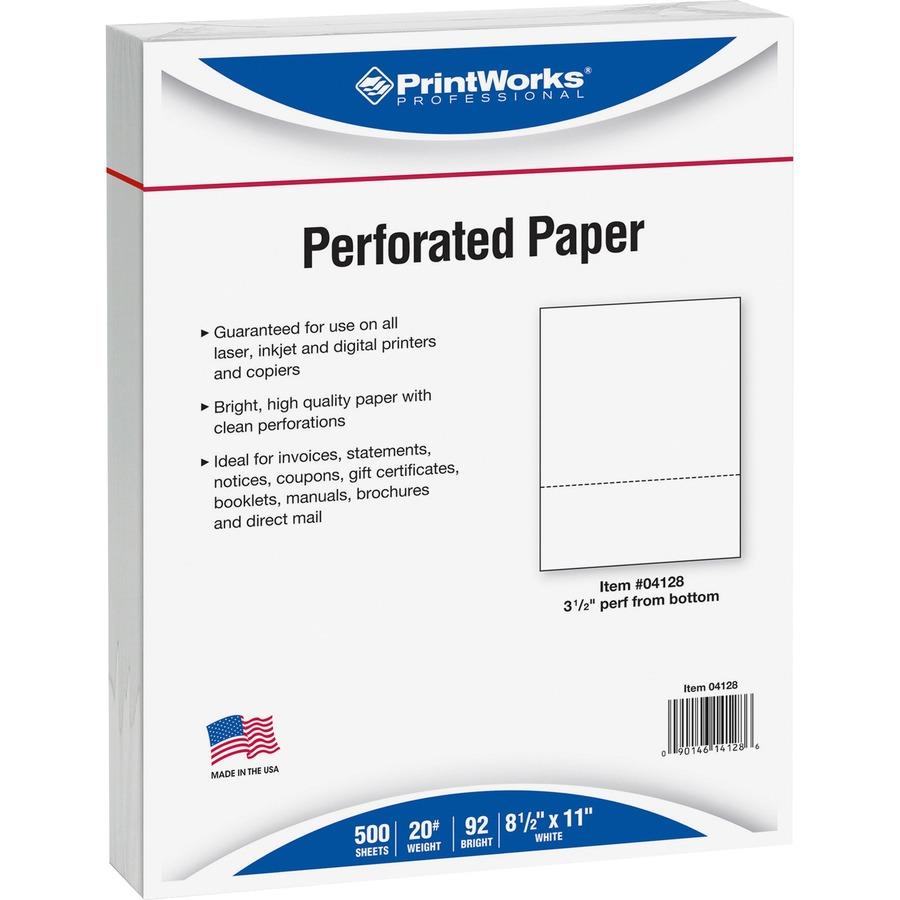 PrintWorks Professional Pre-Perforated Paper for Invoices, Statements, Gift Certificates & More - Letter - 8 1/2