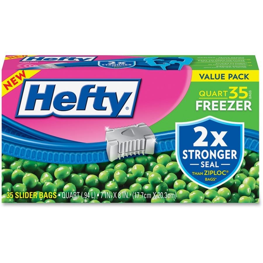 Hefty Quart Freezer Slider Bags - 1 quart Capacity - 7 Width x 8 Length -  Clear - Plastic - 35/Box - Food - Office Supply Hut