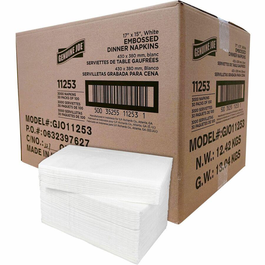 Genuine Joe Embossed Dinner Napkins - 2 Ply - 1/8 Fold - 17 Genuine Joe Embossed Dinner Napkins - 2 Ply - 1/8 Fold - 17