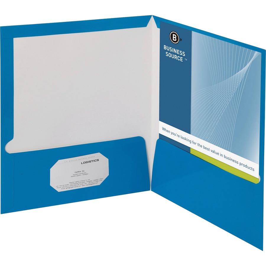 Business Source Letter Pocket Folder - 8 1/2 x 11 - 100 Sheet Capacity -  2 Internal Pocket(s) - Blue - 25 / Box