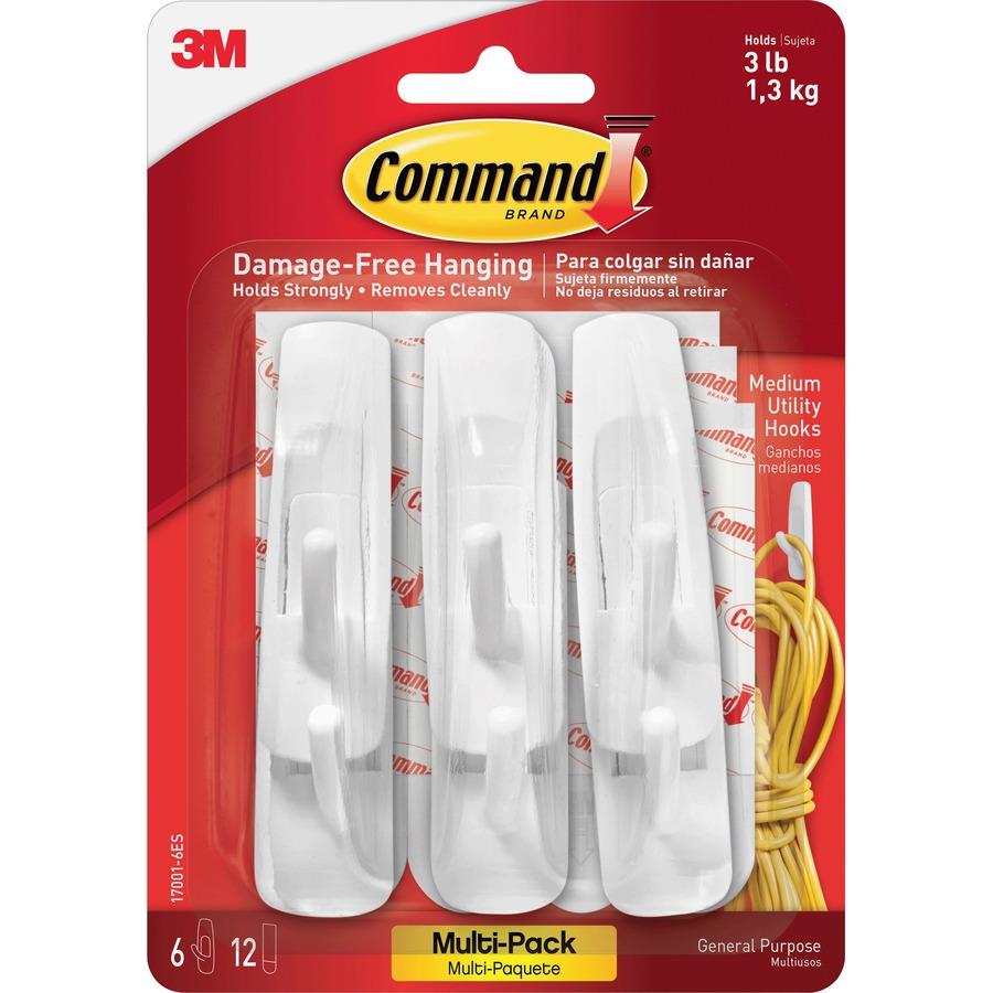 Command Medium Utility Hooks with Adhesive Strips - 3 lb MMM170016ES, MMM  170016ES - Office Supply Hut