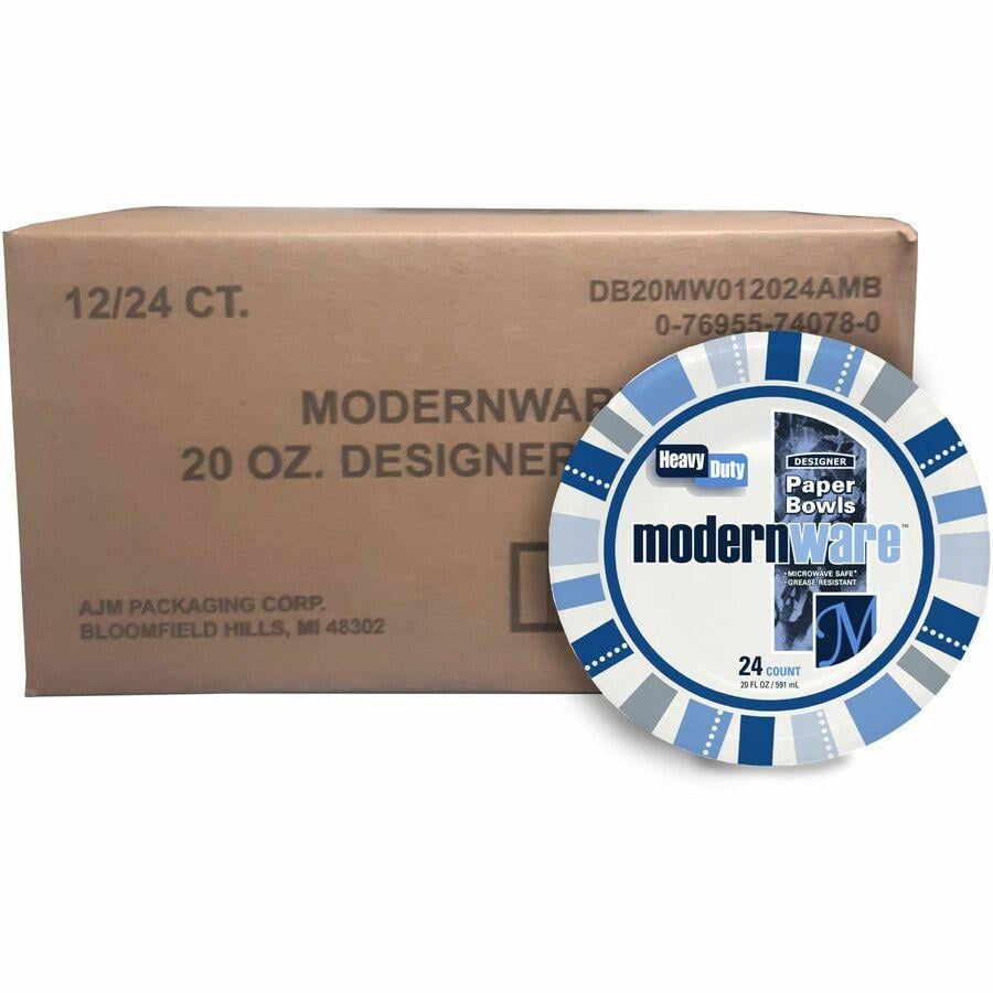 ModernWare ModernWare Designer 20 oz Paper Bowls - 24 / Pack - Disposable -  White - Paper Body - 12 / Carton - Office Supply Hut