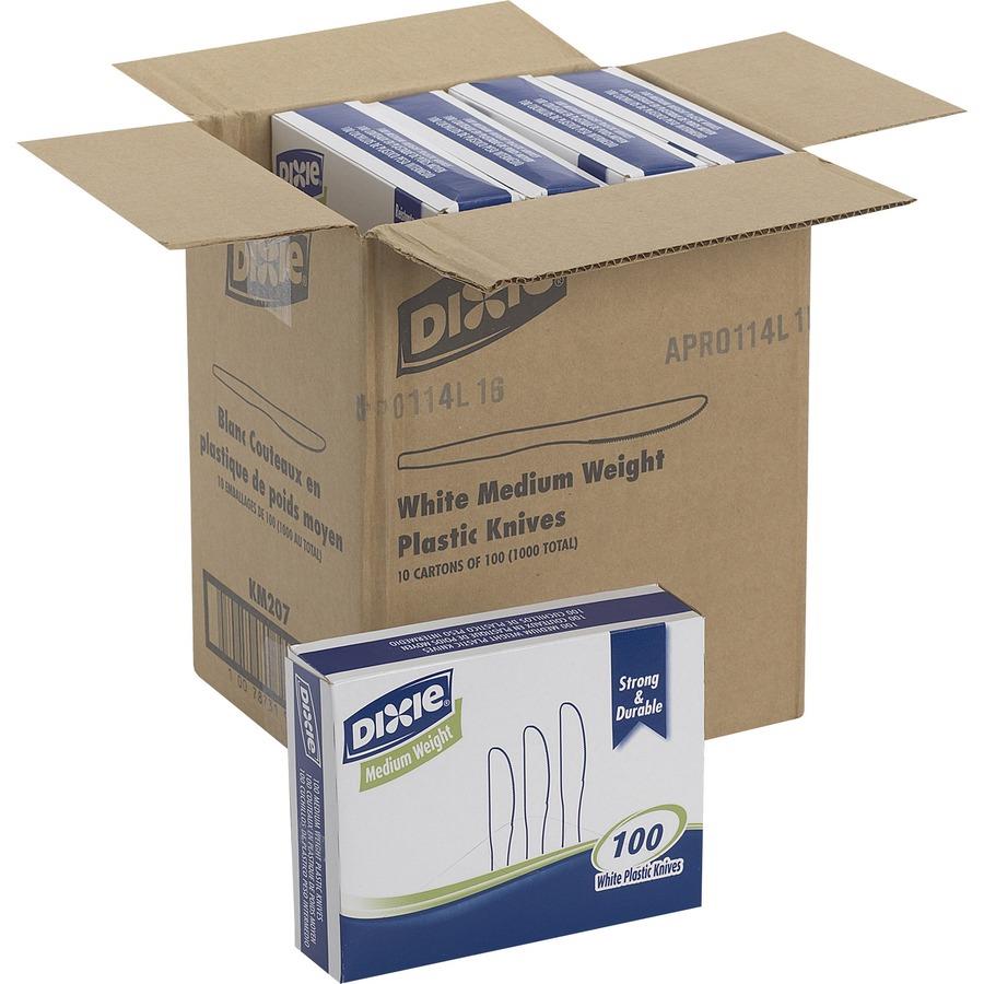 Dixie® Plastic Utensils, Medium-Weight Knives, White, Box Of 100