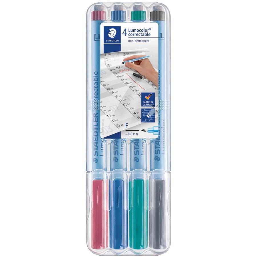 Staedtler Quick-drying Fine Point Permanent Markers - Fine Marker Point -  0.6 mm Marker Point Size - Red Blue Green Black - Black Polypropylene  Barrel - 4 / Set