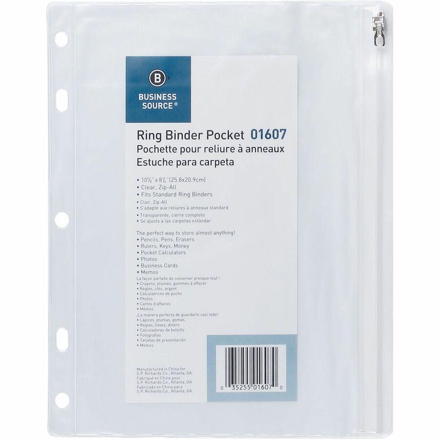 Small Binder Pockets, Standard, 7-Hole Punched, Assorted, 5 1/2 x 8 1/2,  5/Pack, Sold as 5 Each