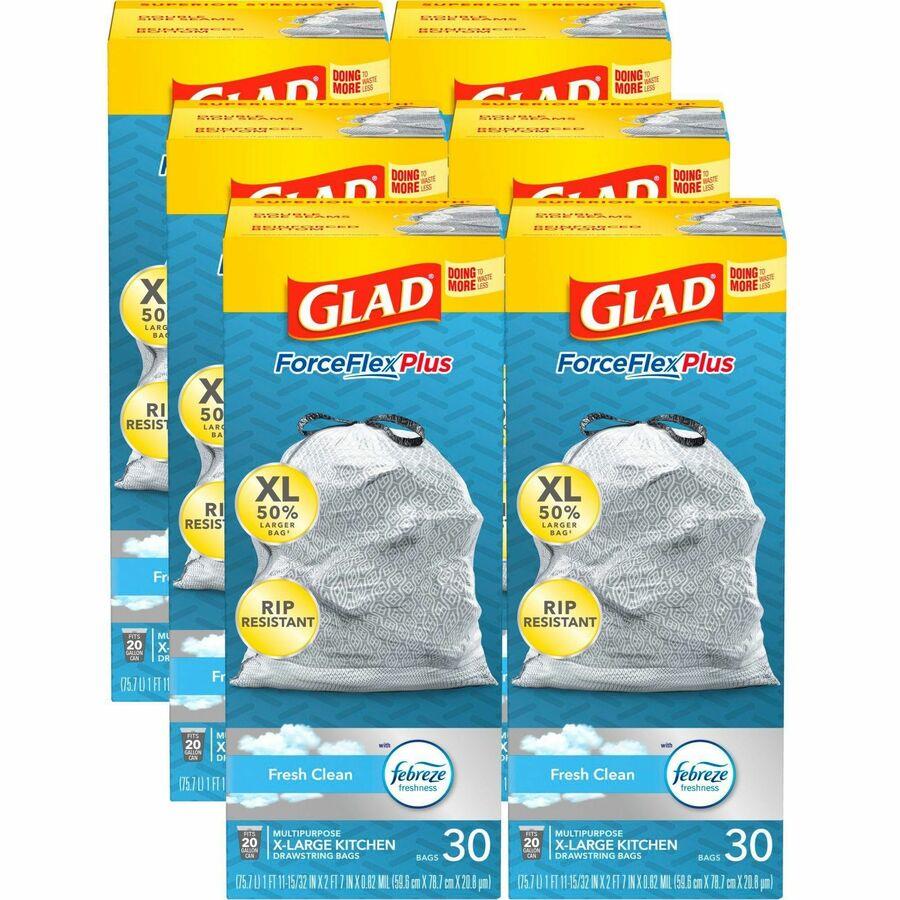 GLAD Small White Garbage Bags Febreze Fresh 48 CT- 25 Litres (8/Case)