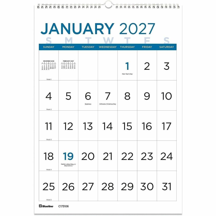 Blueline Large Print Monthly Wall Calendar - Monthly - REDC173106, RED  C173106 - Office Supply Hut