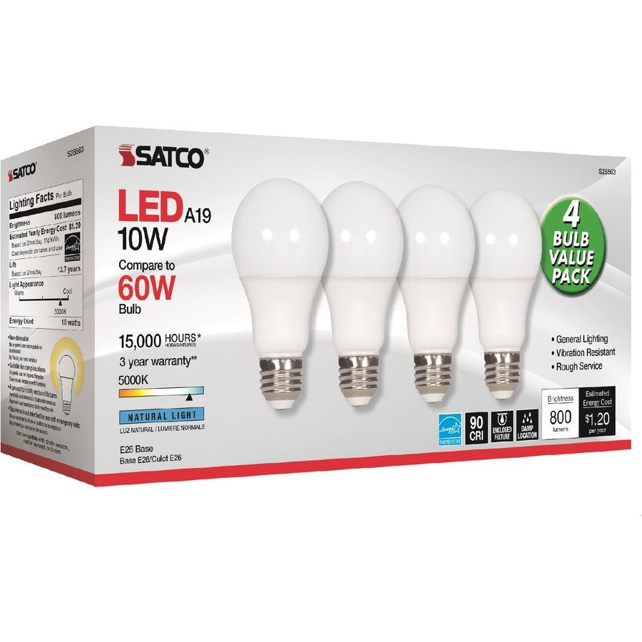 Satco 10W A19 LED 5000K Light Bulbs 10 W 60 W Incandescent