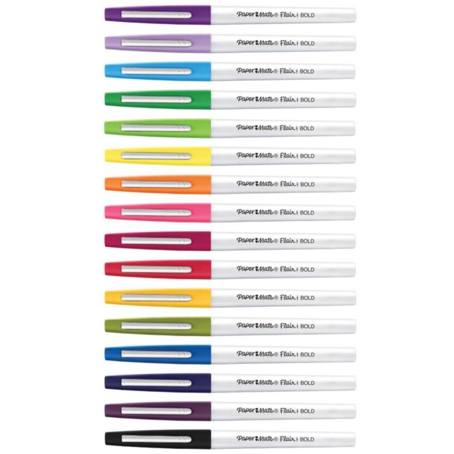 Paper Mate Flair Felt Tip Pens - Bold Pen Point - Assorted - 16 / Pack -  ICC Business Products