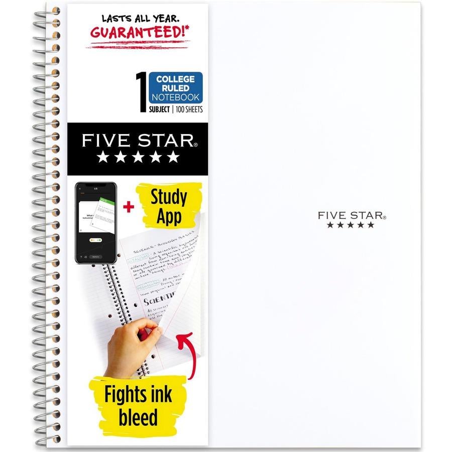 Five Star Reinforced Filler Paper 20lb College Rule 11 x 8 1/2 White 100  Sheets