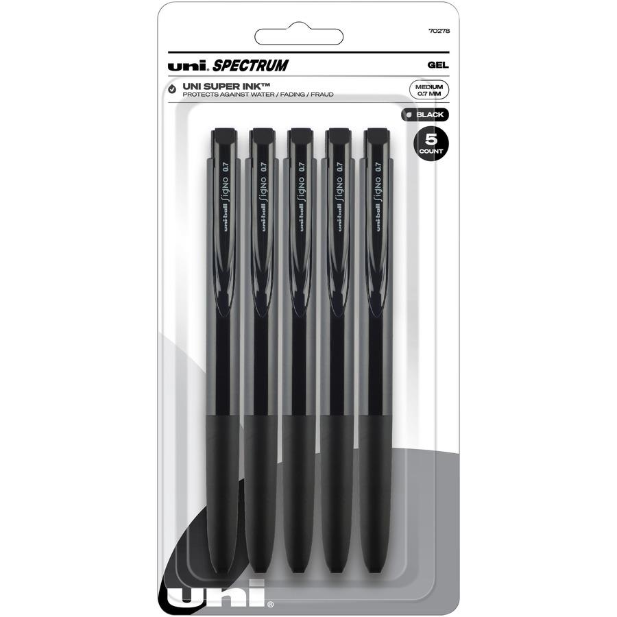 uni Spectrum Gel Pen - Medium Pen Point - 0.7 mm Pen Point Size - Refillable - Retractable - Multicolor Pigment-based, Gel-based Ink - Black Plastic, Rubberized Barrel - 5 / Pack