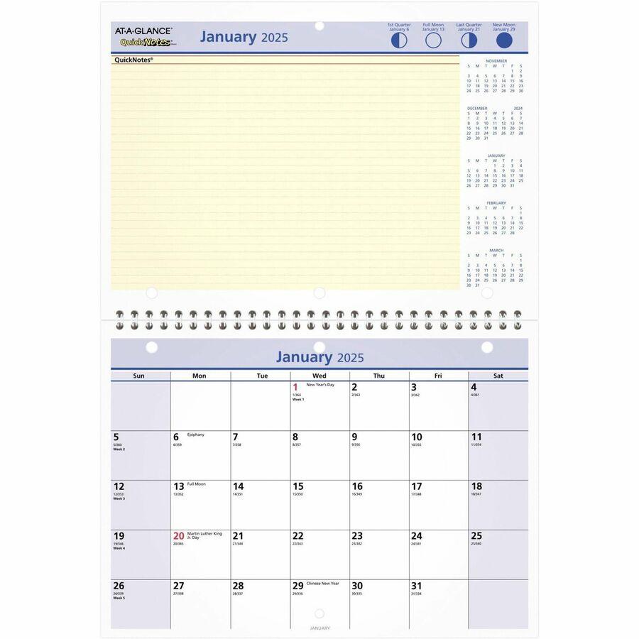 At-A-Glance Wall Calendar - Medium Size - Julian Dates - Monthly - 12 Month - January 2024 - December 2024 - 1 Week Single Page Layout - 15
