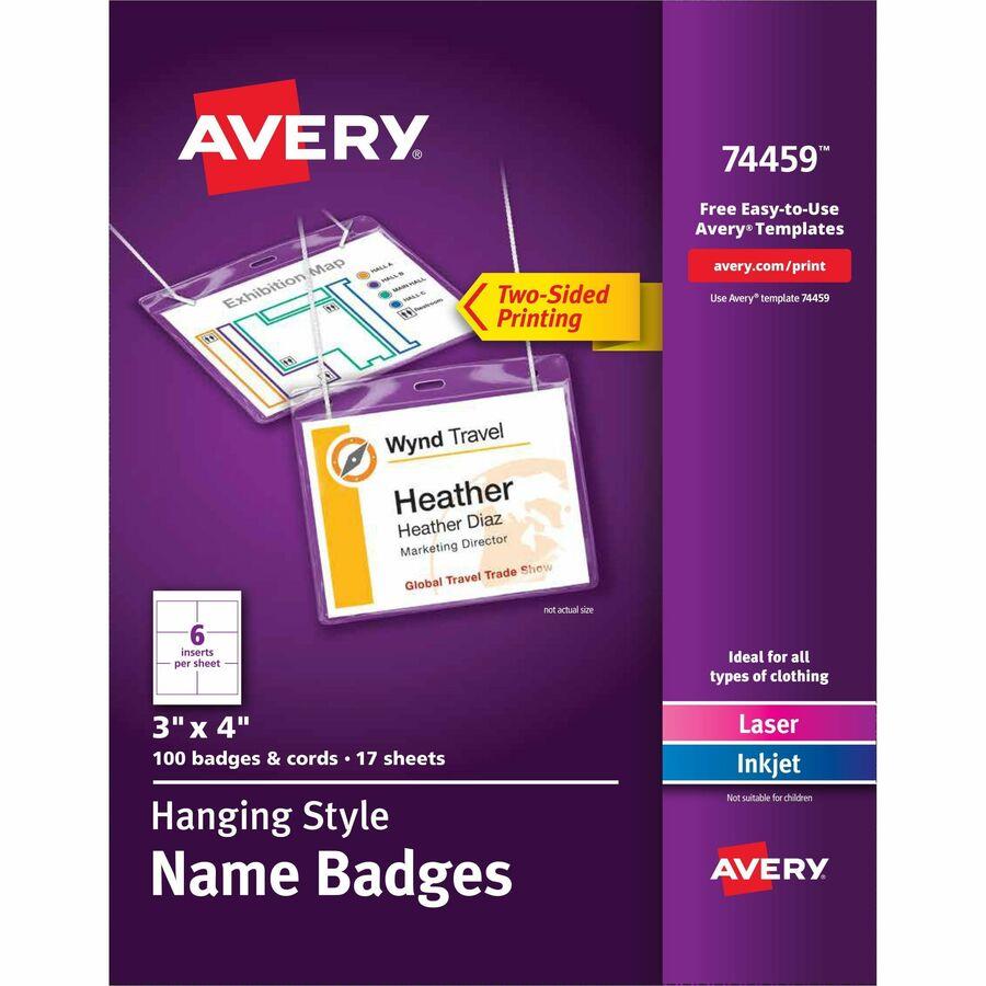Avery® Hanging-Style Name Badges - 4 x 3 - 100 / AVE74459, AVE