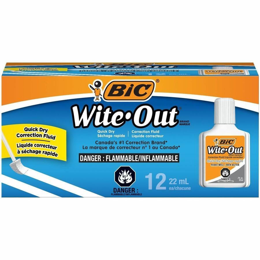 BIC Wite-Out Quick Dry Correction Fluid - Foam Brush Applicator - 20 mL -  White - 12 / Dozen - ICC Business Products