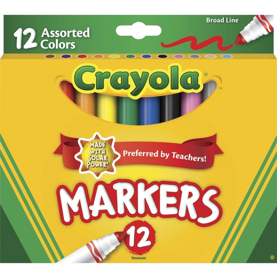 Crayola Broad Tip Classic Markers - Broad Marker Point - Conical Marker  Point Style - Assorted, Orange, Yellow, Green, Blue, Violet, Brown, Black,  Gray, Flamingo Pink, Blue Water Based Ink - 12 / Set - Kopy Kat Office