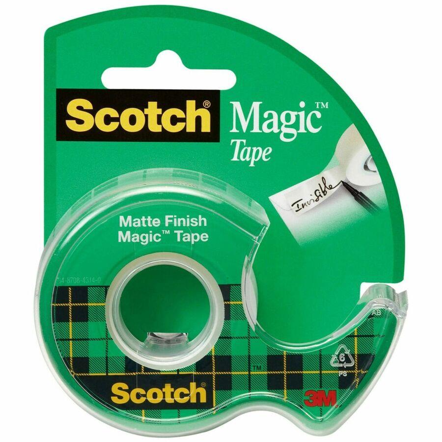 Scotch Magic Tape - 25 ft Length x 0.75 Width - 1 Core - Permanent  Adhesive Backing - Dispenser Included - Handheld Dispenser - 1 Roll - Clear  - ICC Business Products