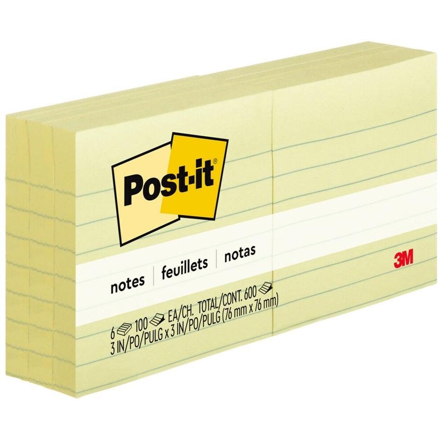 Post-it 100% Recycled Paper Super Sticky Notes, 3 x 3, Canary Yellow, 70 Sheets/Pad, 5 Pads/Pack