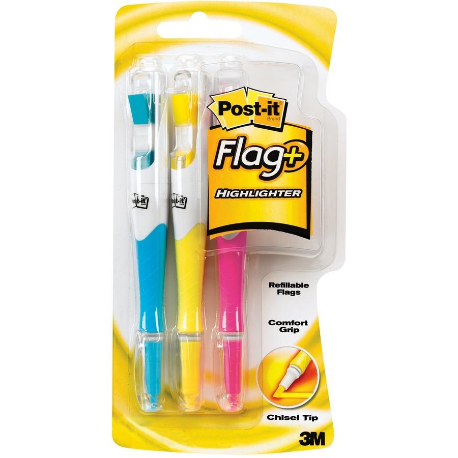 Post-it® Flag+ Highlighter - Yellow, Pink, Blue - Yellow