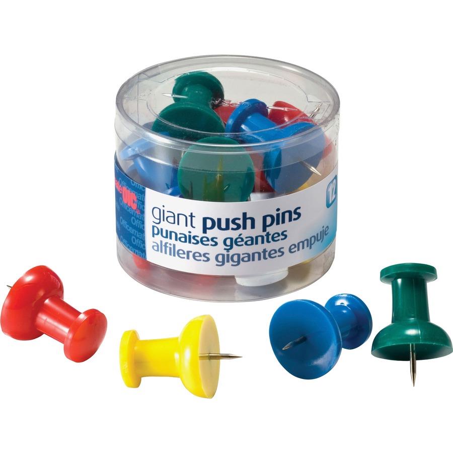 OIC Giant Push Pins - 1.5 Length - 12 / Pack - Assorted - ICC Business  Products