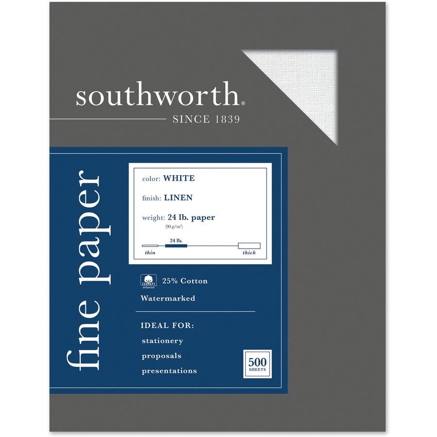 Southworth 100% Cotton Resume Paper, 32 lbs., 8-1/2 x 11, Ivory, Wove, 100/Box