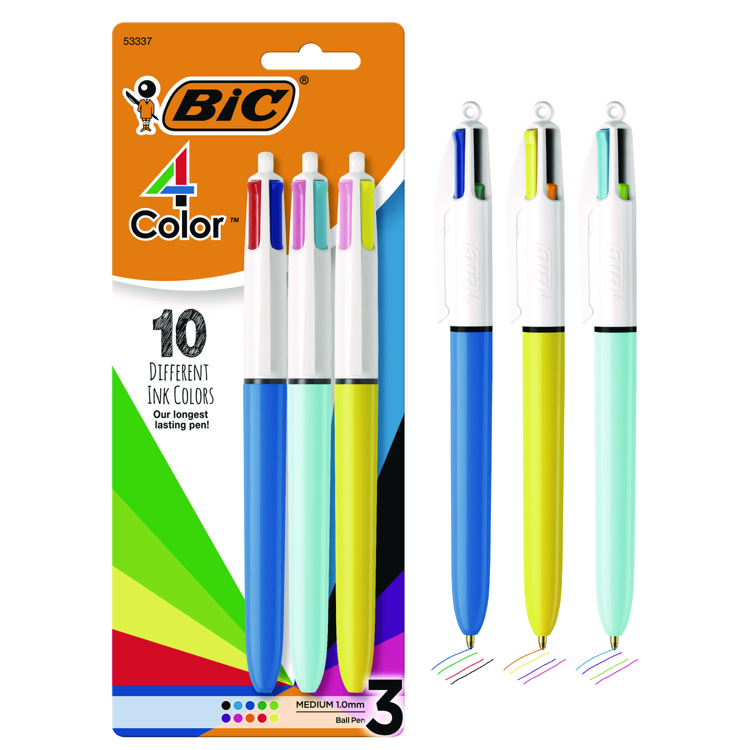 4-Color Multi-Color Ballpoint Pen, Retractable, Medium mm, Assorted Ink  and Barrel Colors, 3/Pack