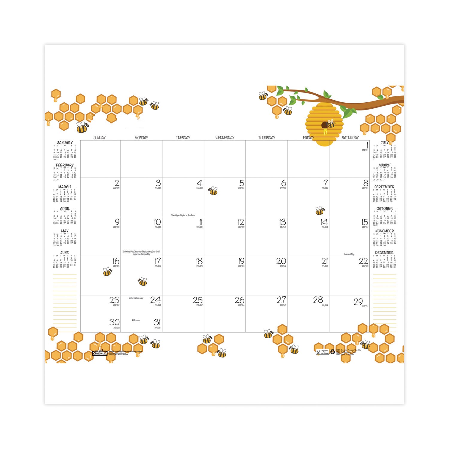 Recycled honeycomb desk pad calendar 22 x 17 white multicolor sheets 