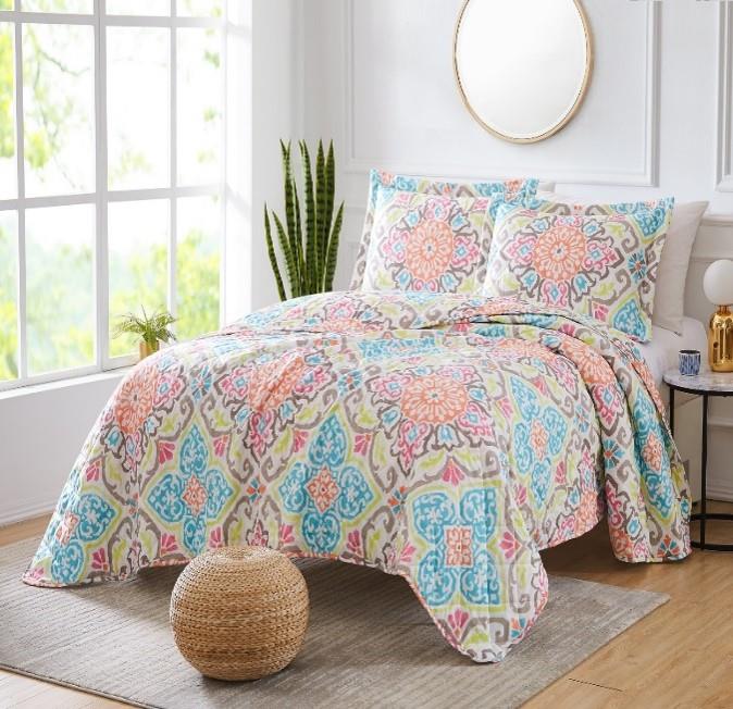 Coral Floral Cotton Reversible Comforter Set