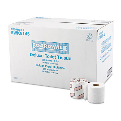 Boardwalk BWK6145 Bathroom Tissue 2-Ply Case of 96 Rolls White 500 Sheets per Roll 4 x 3 Sheet Standard 