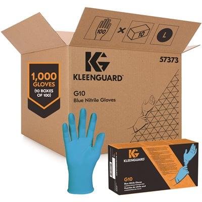 10... Blue Powder-Free Large KleenGuard* G10 Blue Nitrile Gloves 100/Box 