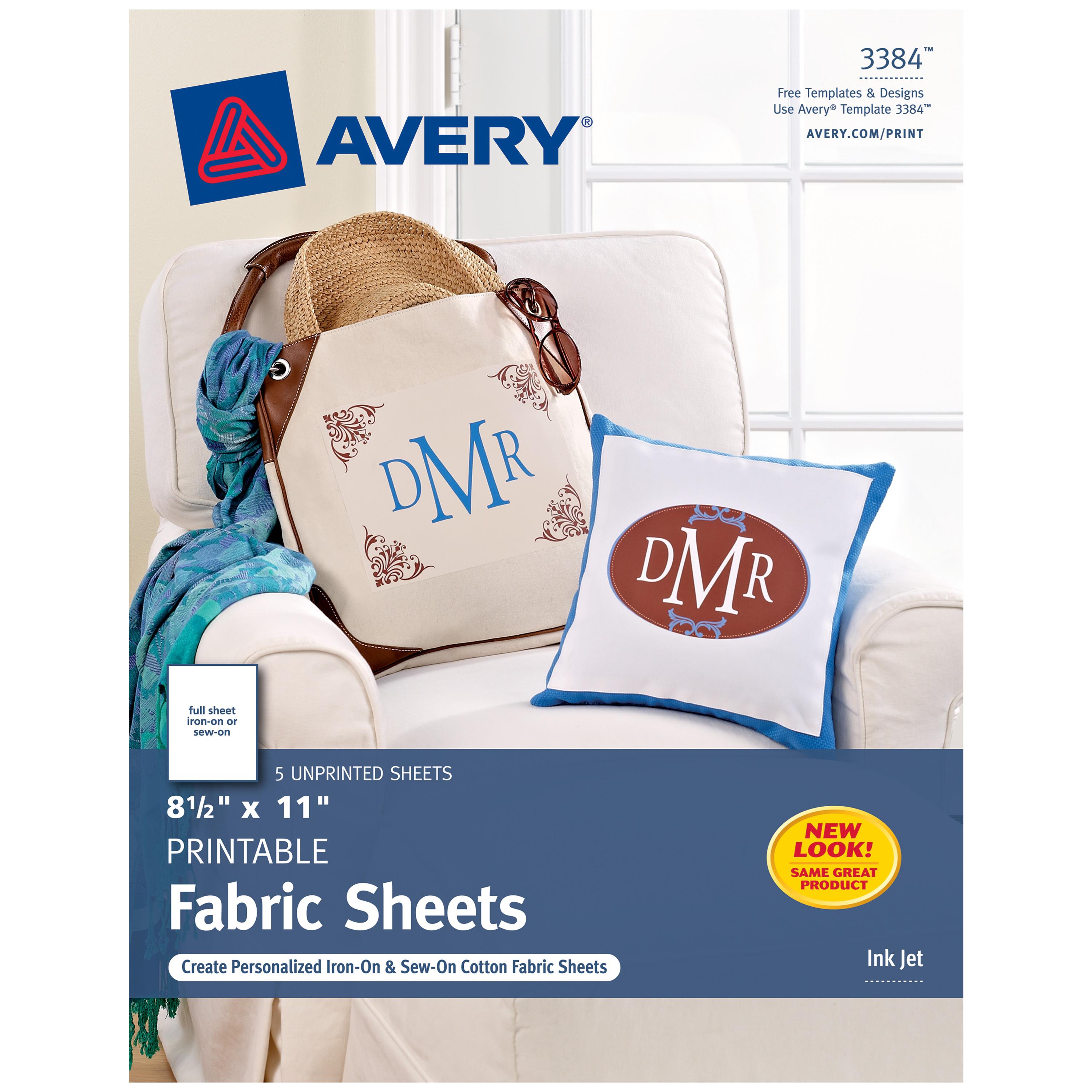 Avery Printable Fabric Sheets, 8.5 x 11, Inkjet Printer, 5 Iron