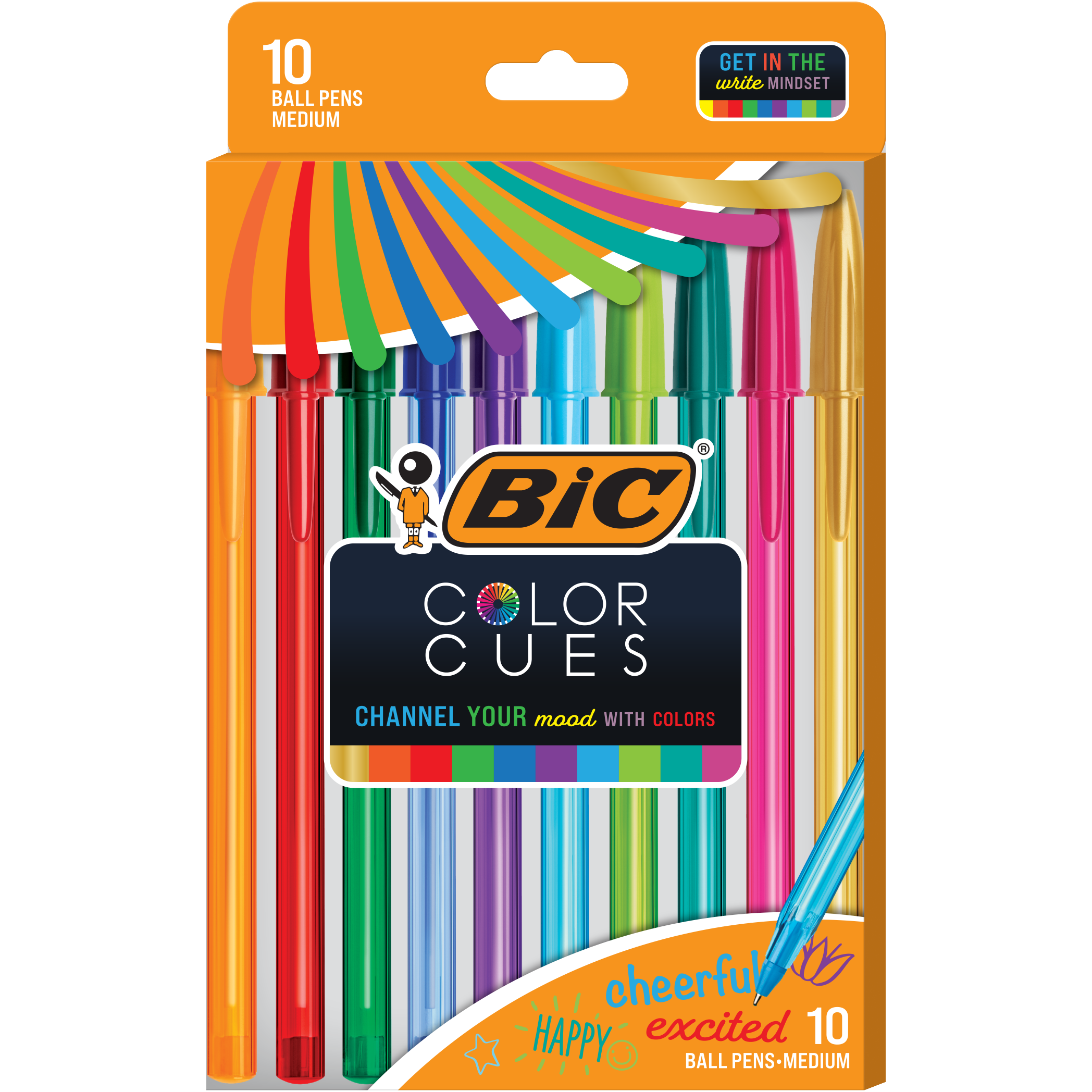 BIC Color Cues Pen Set, 10-Count Pack, Assorted Colors, Fun Color
