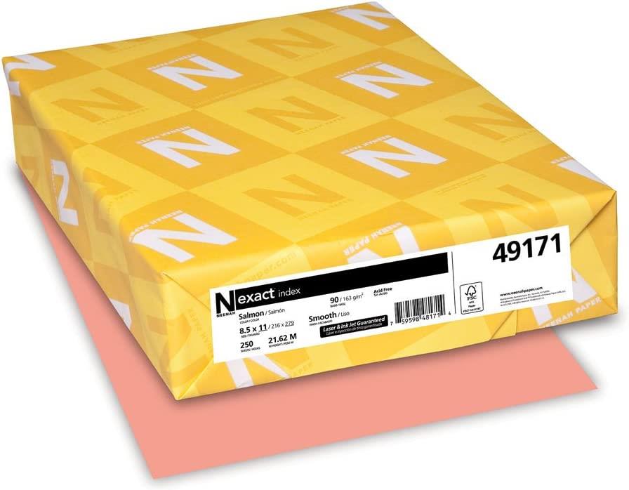 Neenah Exact Index Cardstock, 8.5 x 11, 90 lb- Salmon - Letter - 8 1/2 x  11 - Smooth - 250 / Ream - ICC Business Products