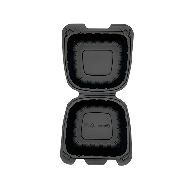 6 x 6 x 3 Small Mineral Filled PP Black Clamshell/Hinged Lid