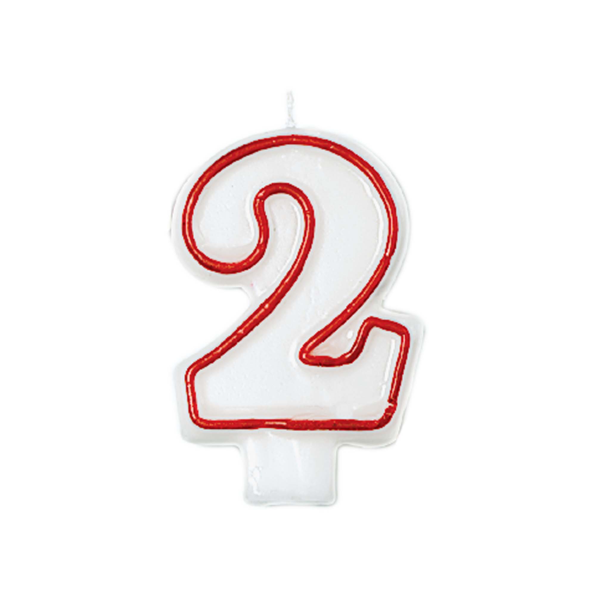Numbered Birthday Candle, #2, Red/White, 3