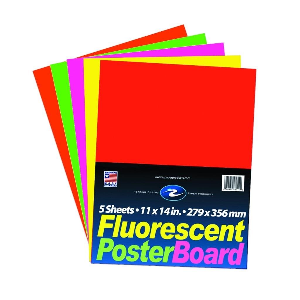 Bulk Fluorescent Poster Board Assorted Colors 11x14, 5 per Pack