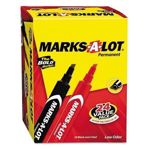 Bulk Large Permanent Markers, Black, Red, Chisel Tip, 24/Pk: Avery