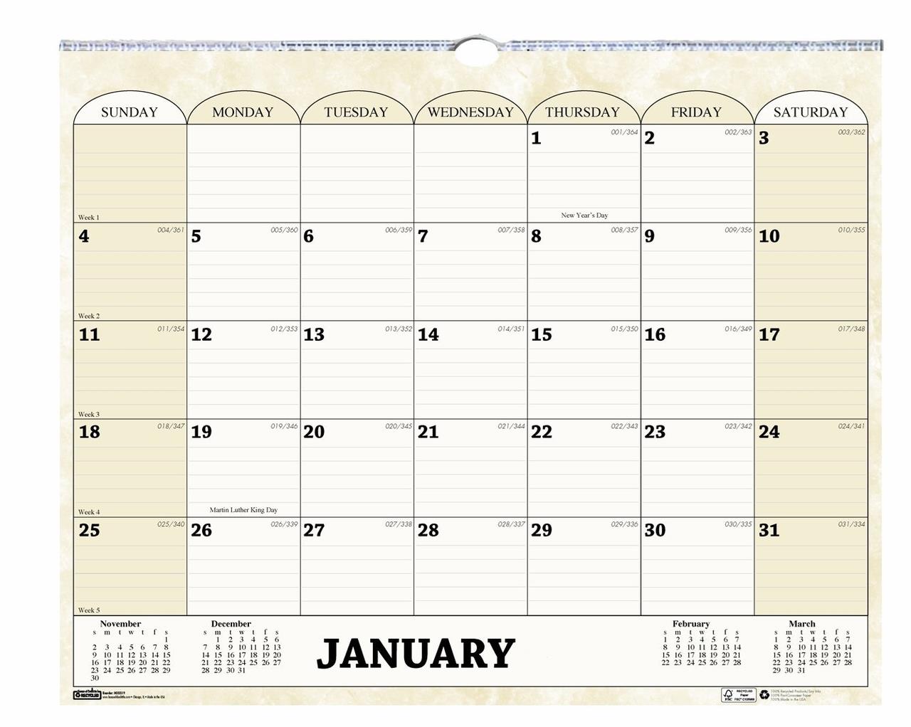 Bulk 2022 Recycled Wall Calendars, 12 Months HOD319 (18 Wall Calendars) Myriad Greeyn Office