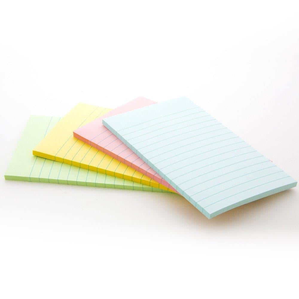 2 Pack x 100 Ruled 6x4" Colour Record Cards Lined Revision Non-Sticky Notes Pads 