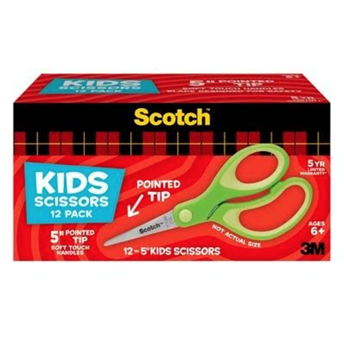School Scissors, L: 14 cm, round, left, 12 pc/ 1 pack