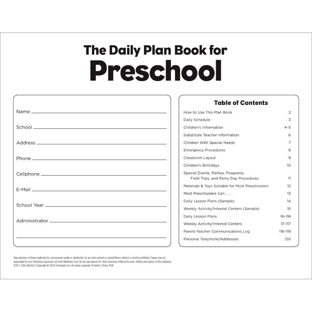 Daily Plan Book For Preschool The School Box Inc