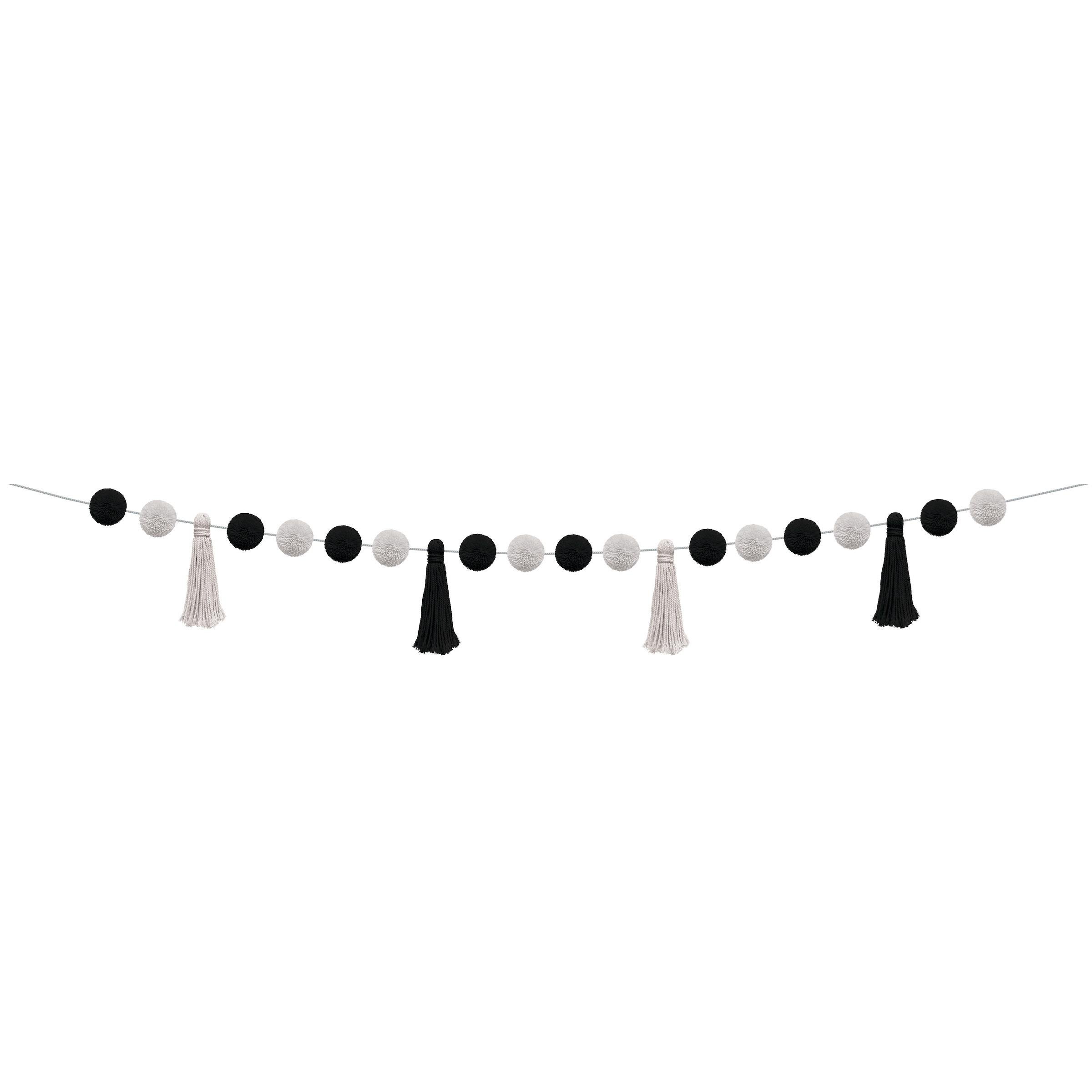 Black and White Pom-Poms and Tassels Garland - The School Box Inc