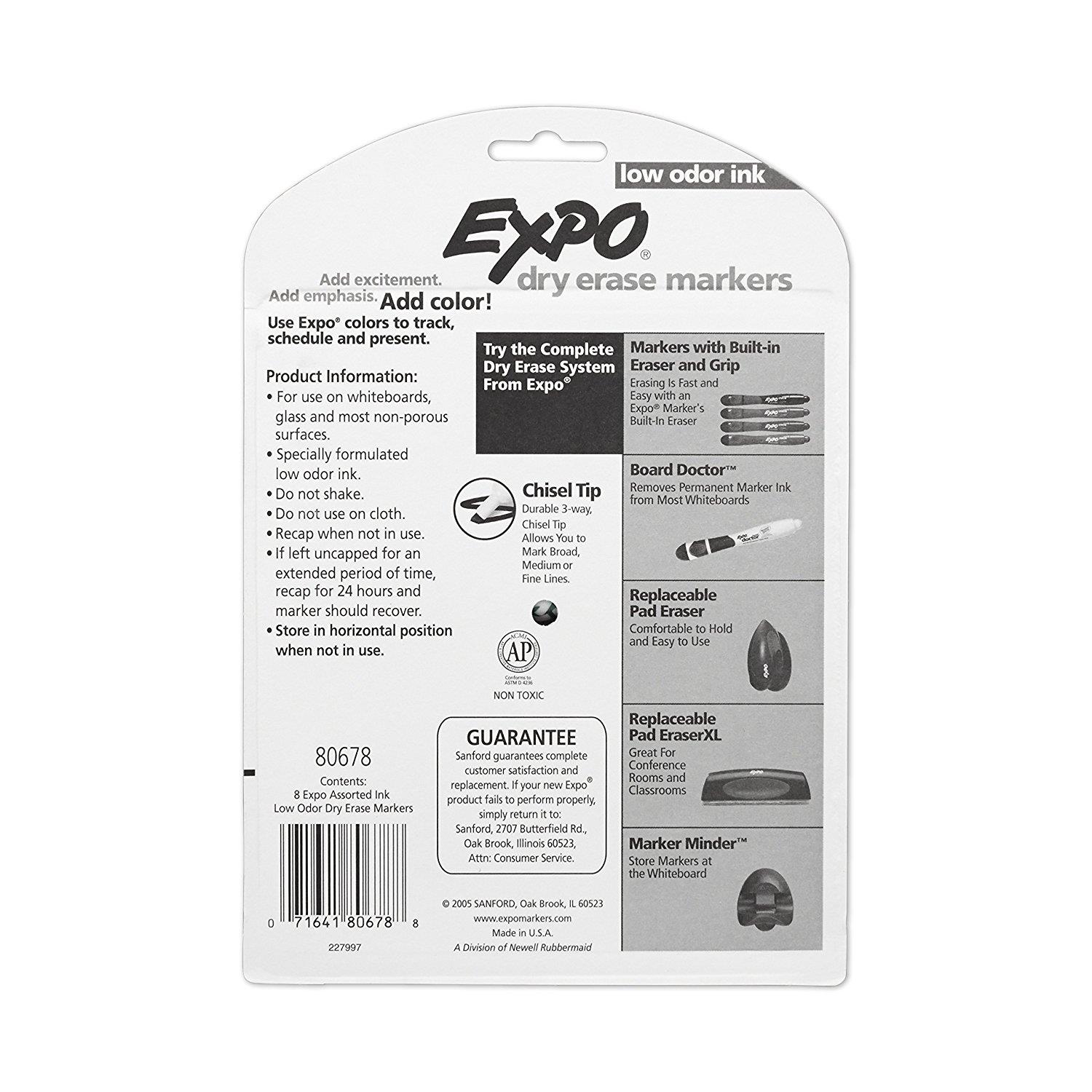 Expo Low Odor Dry Erase Markers, Chisel Tip, Black, 8 Count