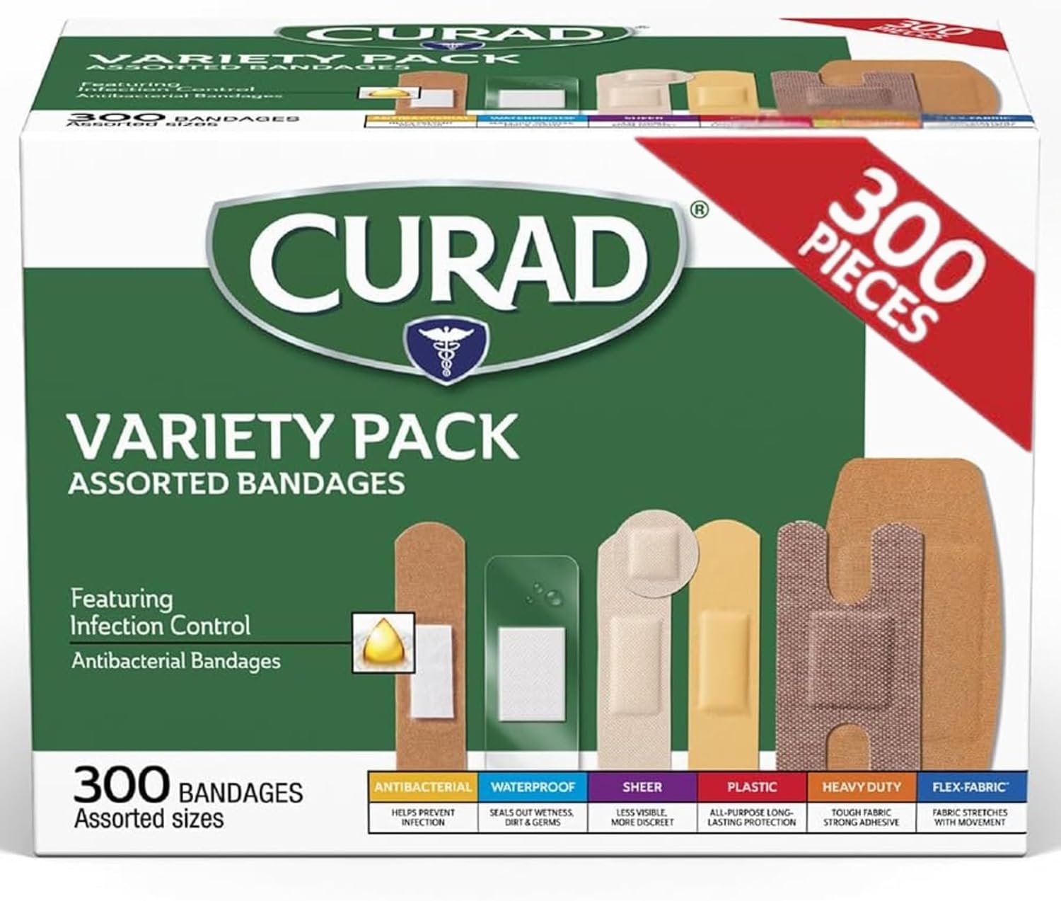 Curad Variety Pack 4-sided Seal Bandages - Assorted - Fabric, Plastic - 200 / Box MIICUR0800RB