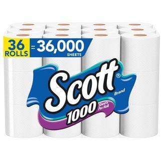 Scott 1000 Sheets Per Roll Toilet Paper - 1 Ply - 1000 Sheets/Roll - White - Long Lasting, Septic Safe - For Bathroom, Toilet, Hand - 40 / Carton KCC20032CT