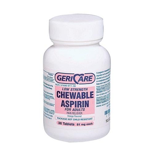 GeriCare Aspirin Tablet, LowStrength, Chewable, Adult, Orange, 81 mg