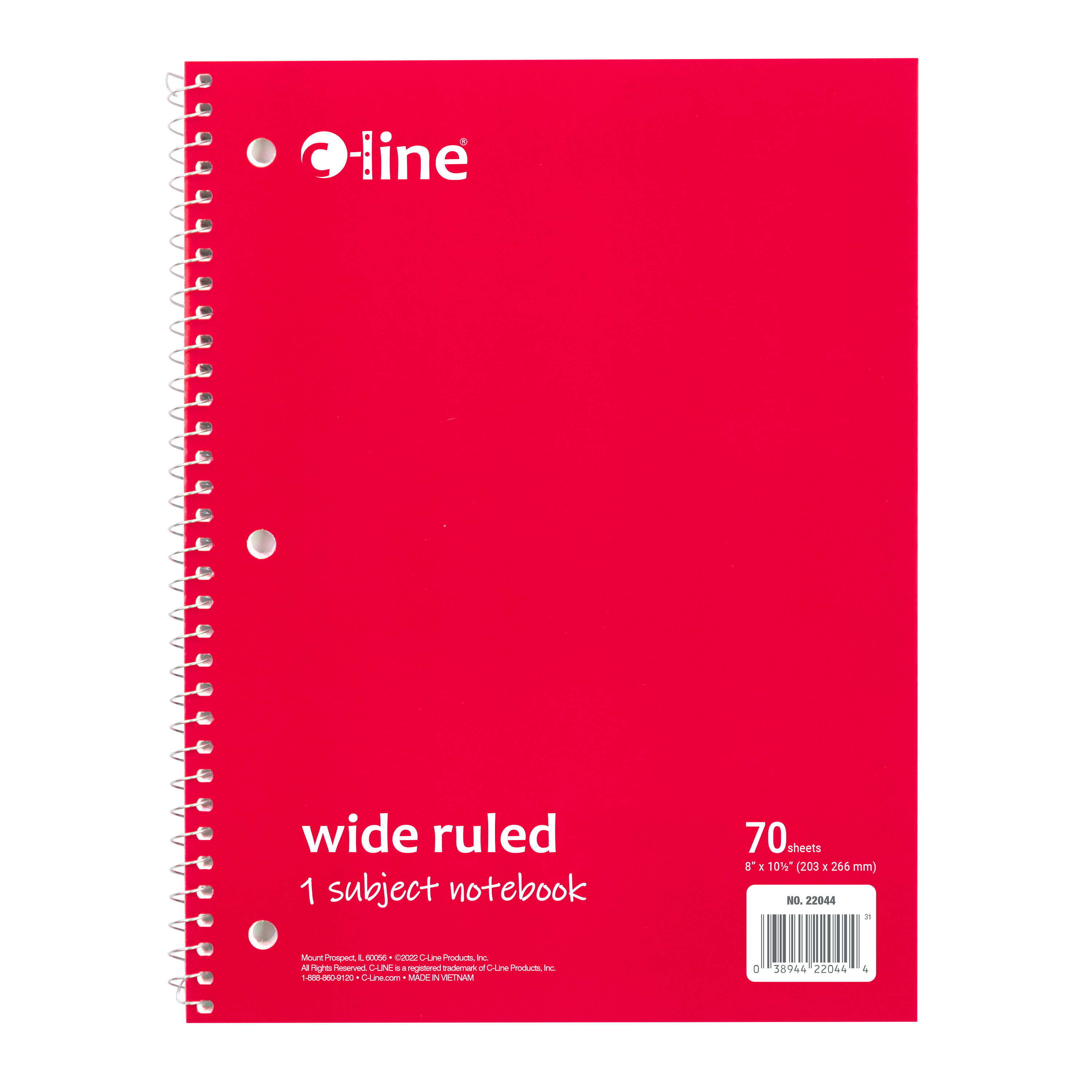 Notebook, 1 sub, wide rule, perf, 70 ct., red, 1/EA